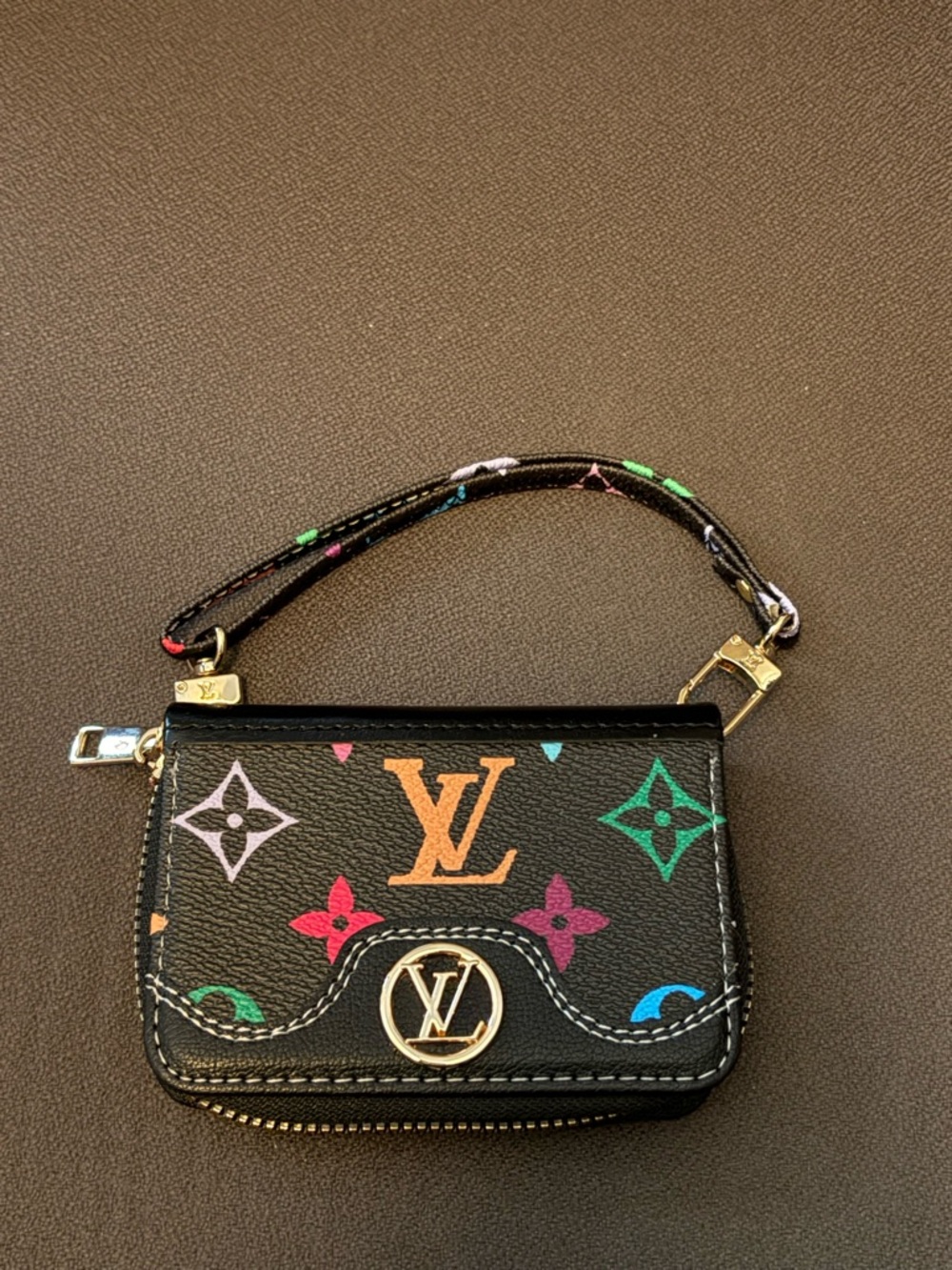 Black multi color Clutch Credit Card Holder